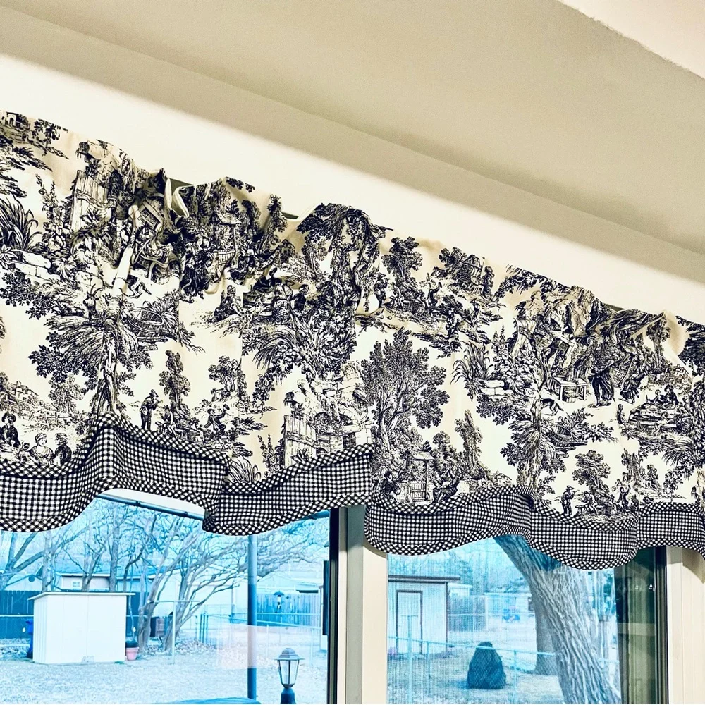 Beautiful Black Cream French Country Toile Valance Window Treatment